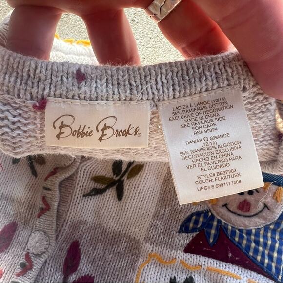 Vintage Fall Scarecrow Squash Pumpkin Knit Sweater Vest Patchwork Sampler LARGE - Picture 4 of 7